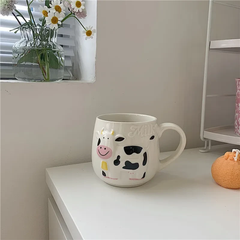 Cute Cartoon Mug Cow Embossed Creative Ceramic Mug With Handle