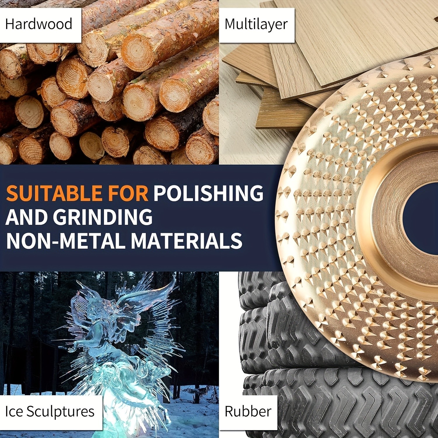 3pcs Wood Carving Disc Set 4-1/2 Inch Attachments with 5/8 Inch Arbor Grinding Wheel for Grinding and Shaping Golden