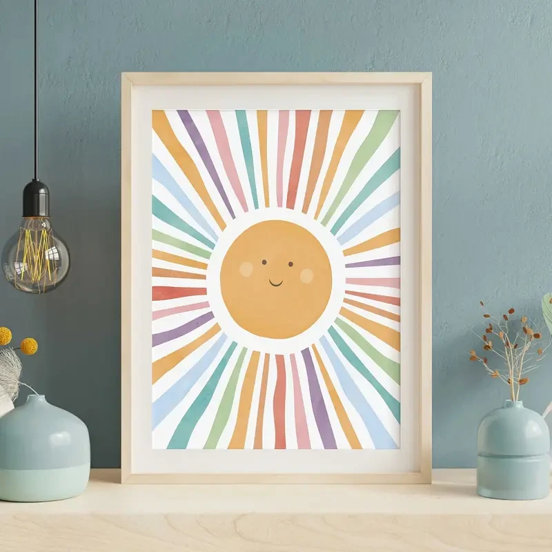 Smiling Sun Watercolor Wall Art Print  A Bright and Cheerful Addition to Your Childs Room