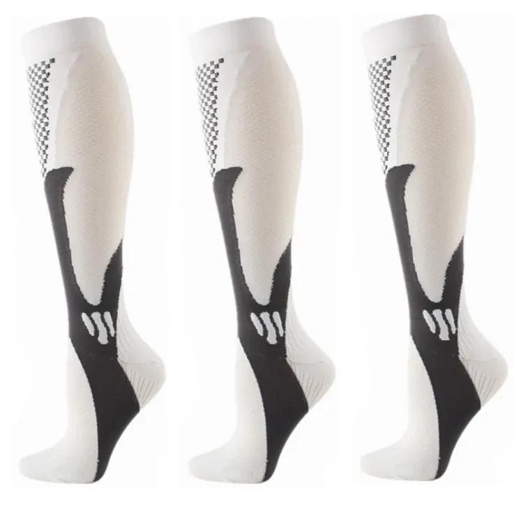 Professional Sports Running Fitness Basketball Skipping Rope Long Calf Compression Stockings Long Tube Breathable White 3 pairs