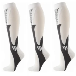 Professional Sports Running Fitness Basketball Skipping Rope Long Calf Compression Stockings Long Tube Breathable White 3 pairs
