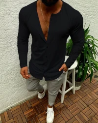 Straight door cardigan button men's T-shirt