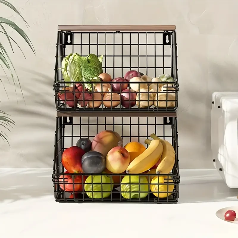 2pcs Vintage Metal Wire Fruit & Vegetable Baskets