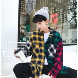Original national tide mixed colors loose irregular long casual shirt hip-hop male and female lovers shirt