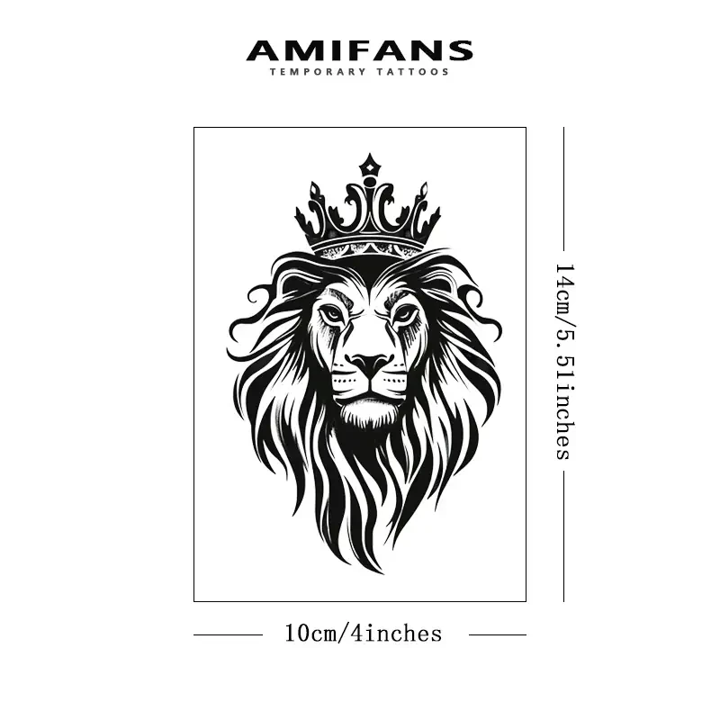 3-Pack Lion King Temporary Tattoos  Semi-Permanent Realistic Navy Blue Body Art, Crowned Lion Design, Long-Lasting 1-2 Weeks, 10.16x13.97 cm, for Adults