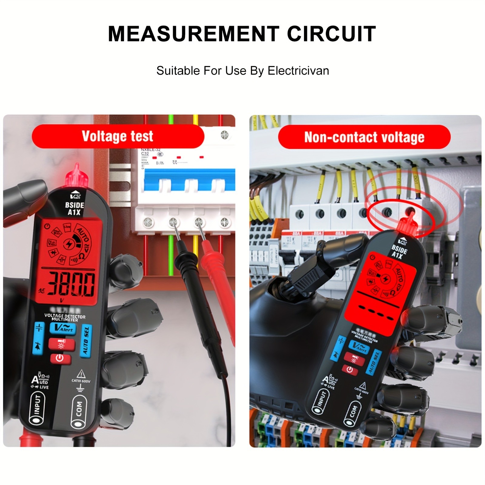 A1X Intelligent Digital Multimeter - Rechargeable, Non-Contact, Fast & Accurate DC/AC Voltage, Current, Resistance, Continuity, Temperature, Live Wires Check - Anti-Burn Design