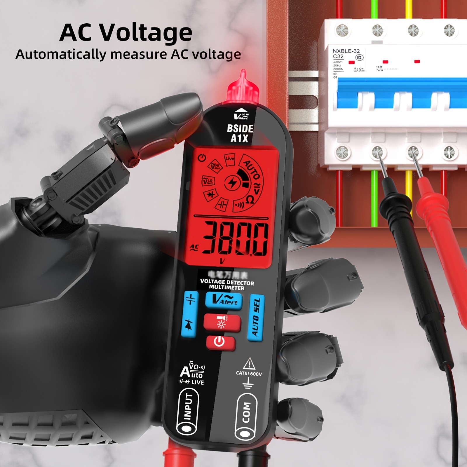 A1X Intelligent Digital Multimeter - Rechargeable, Non-Contact, Fast & Accurate DC/AC Voltage, Current, Resistance, Continuity, Temperature, Live Wires Check - Anti-Burn Design