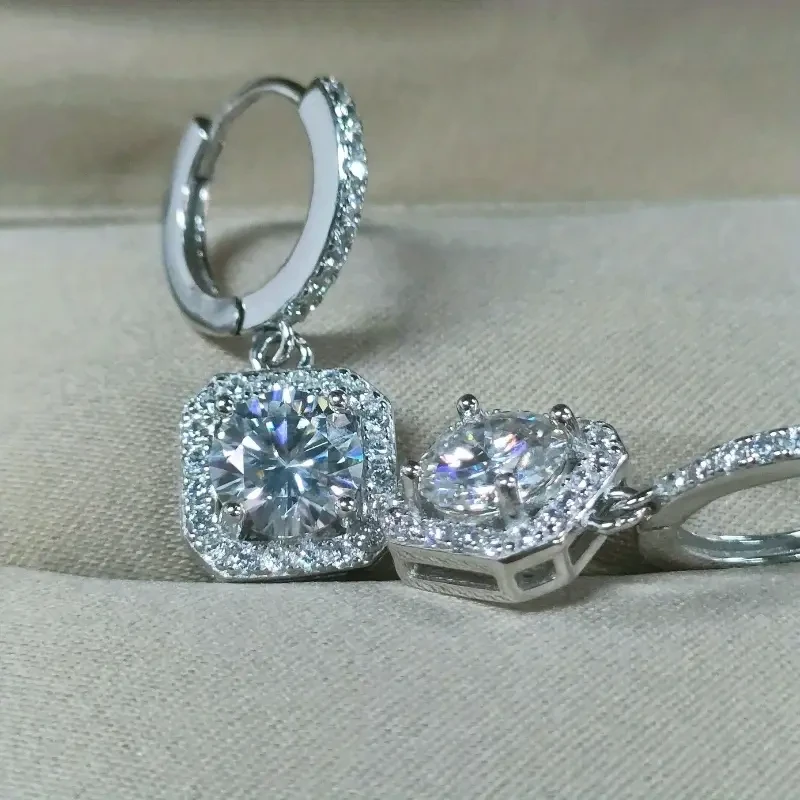 1 Pair of 2.0 Ct White Moissanite Earrings, 3.6g S925 Sterling Silver  Sparkling Square Cut with Rhodium Plating, Perfect for Special Occasions and Daily Wear