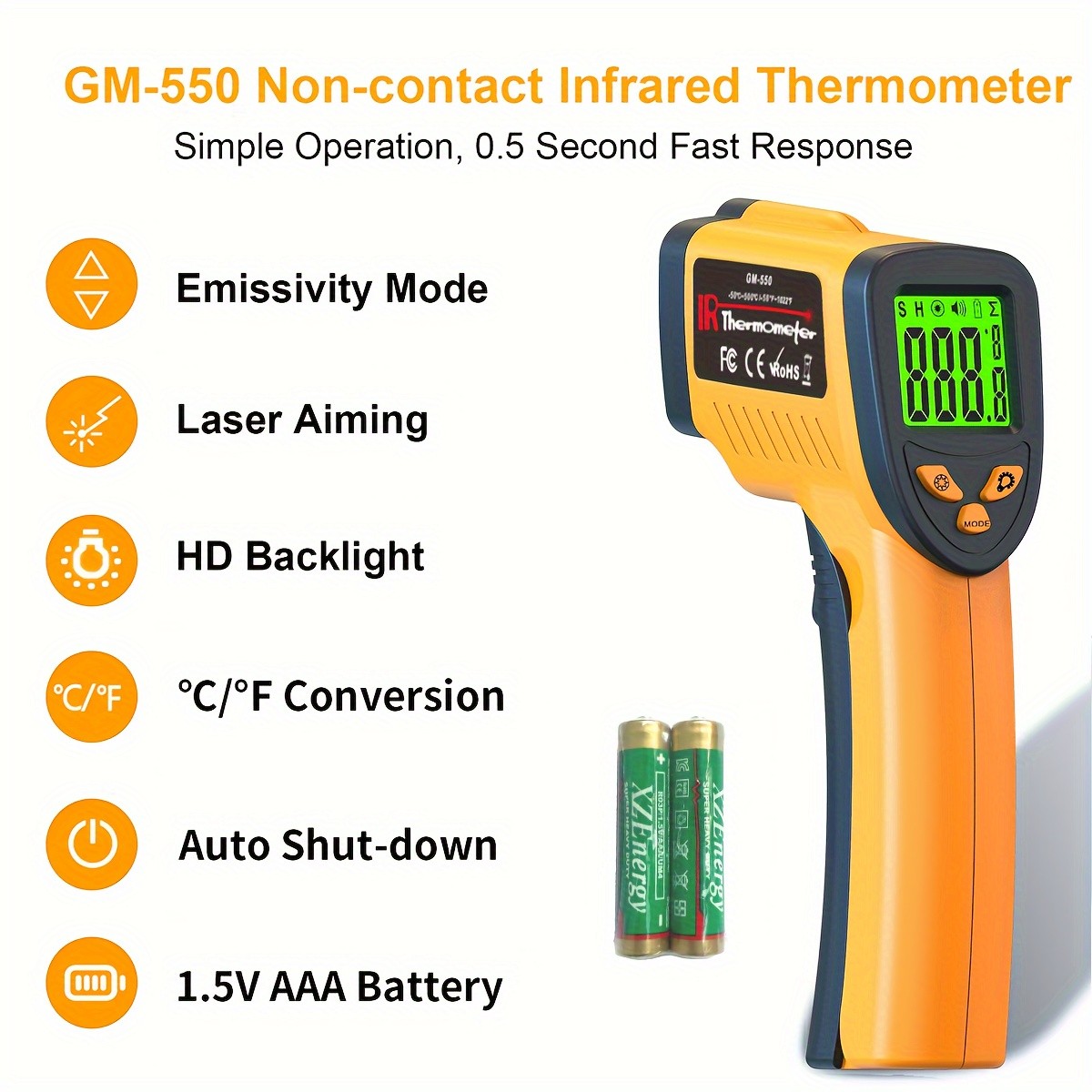 High-Precision Infrared Thermometer for Cooking, Grilling, and Engine Temperatures -58F to 1022F - Accurate and Easy to Use