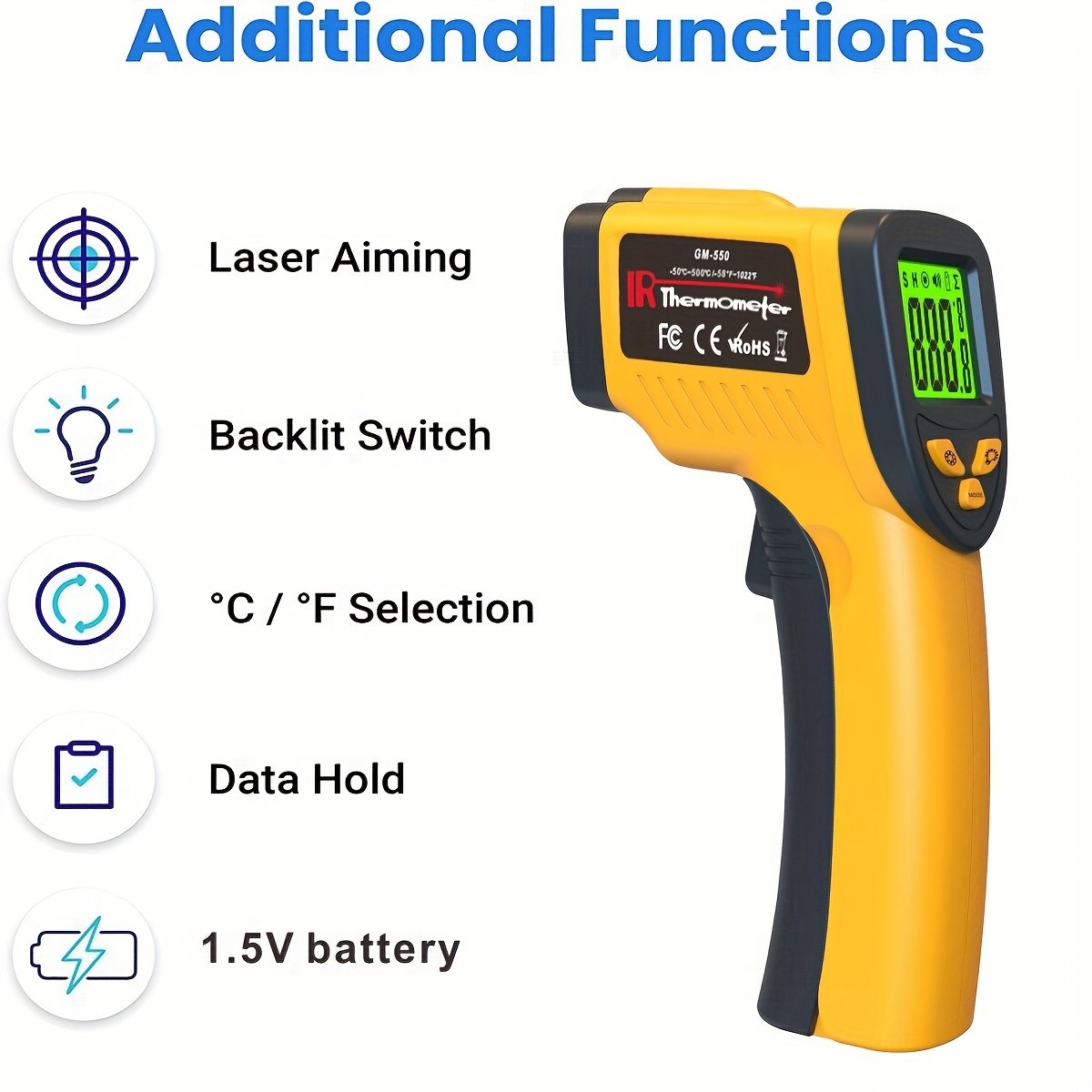 High-Precision Infrared Thermometer for Cooking, Grilling, and Engine Temperatures -58F to 1022F - Accurate and Easy to Use