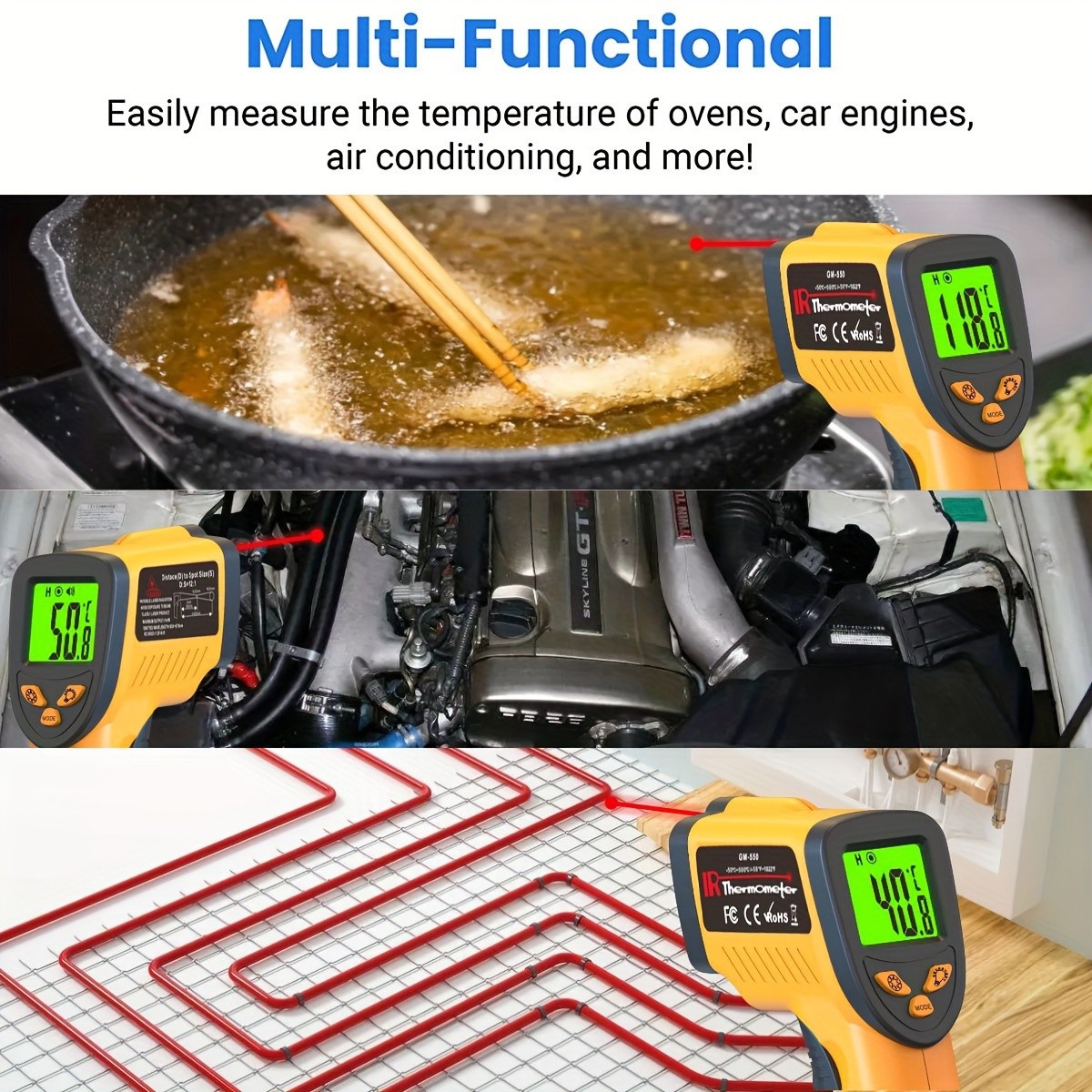 High-Precision Infrared Thermometer for Cooking, Grilling, and Engine Temperatures -58F to 1022F - Accurate and Easy to Use