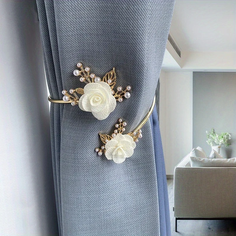 Elegant Metal Faux Pearl Curtain Holdback