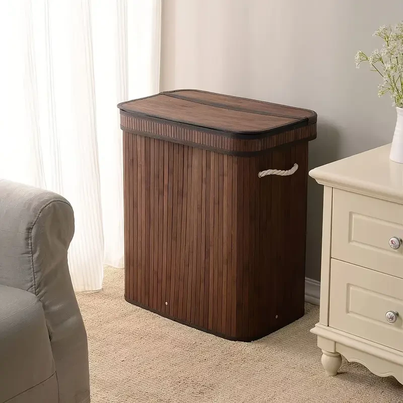 Natural Bamboo Laundry Hamper with Lid 72L Capacity, Foldable & Removable Lining, Sturdy Wooden Lid, Contemporary Rectangular Design for Laundry Room Organization