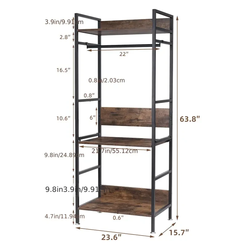 Heavy Duty Industrial Entryway Clothes Rail with Storage Shelves  Free Standing Garment Shelf Organizer for Bedroom, Cloakroom, and Entryway