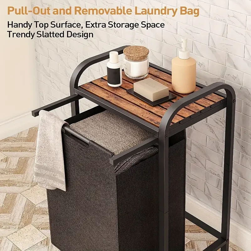 1pc Laundry Basket with Iron Push-Pull Design  Detachable, Durable, and Versatile Storage Solution for Bathroom and Other Rooms