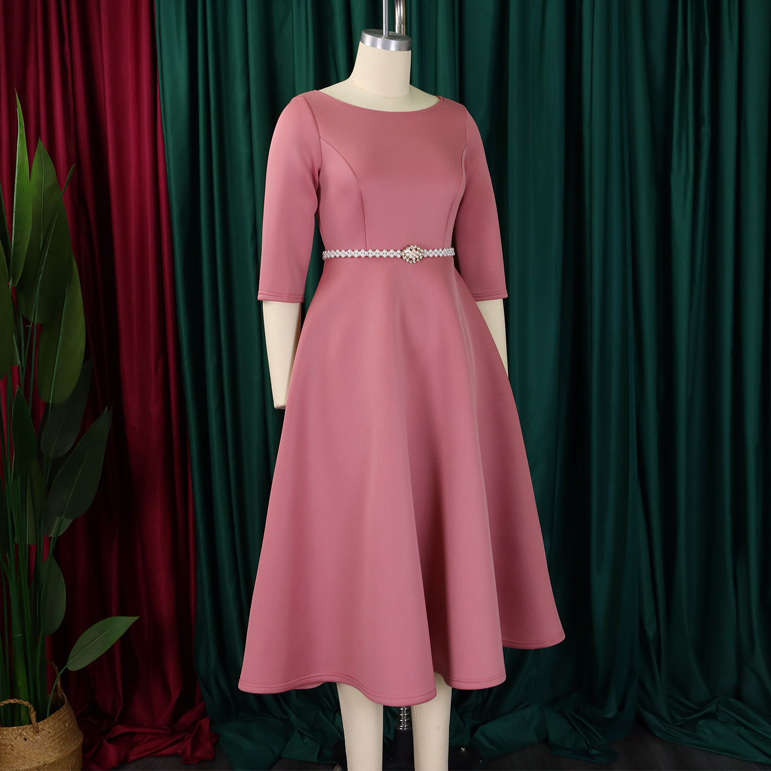 Women's European And American Solid Color Large Swing Skirt Temperament Dress