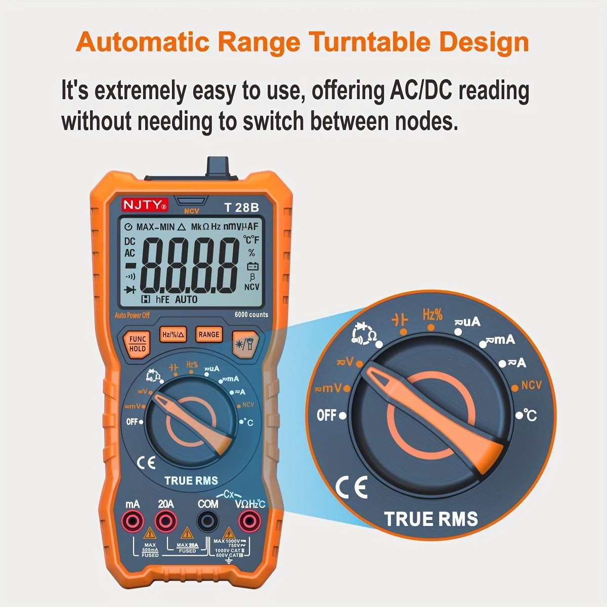 TRMS Digital Multimeter - Measures Voltage, Current, Resistance, Diodes, Continuity, Duty-Cycle, Capacitance, and Temperature - Ideal for Automotive Use