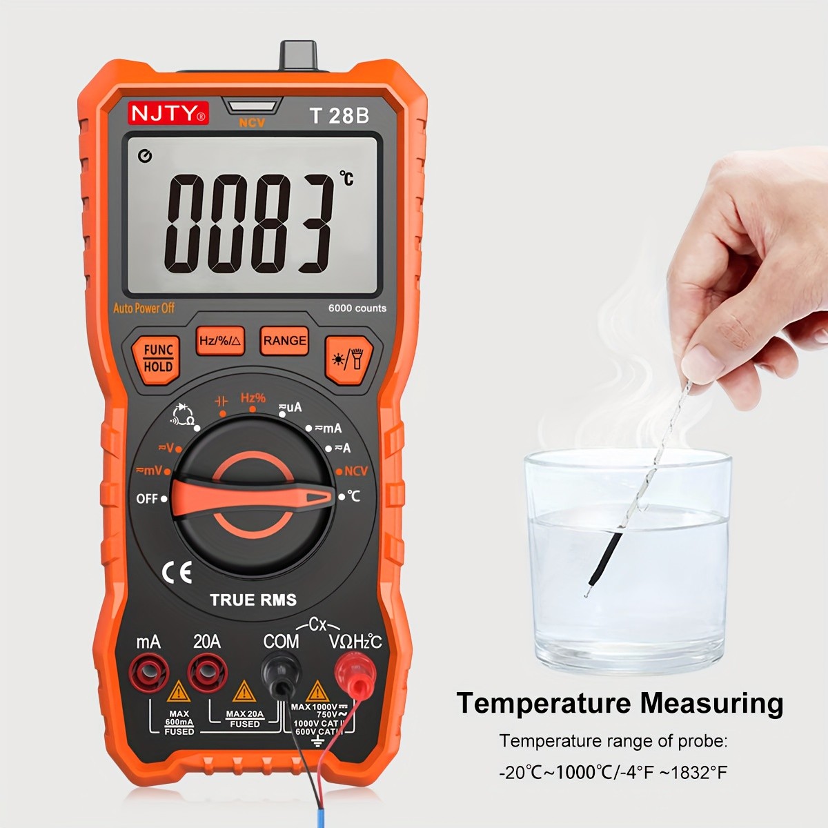TRMS Digital Multimeter - Measures Voltage, Current, Resistance, Diodes, Continuity, Duty-Cycle, Capacitance, and Temperature - Ideal for Automotive Use