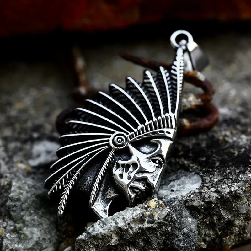 Cast Titanium Steel Indian Pendant Stainless Steel Vintage Punk Style