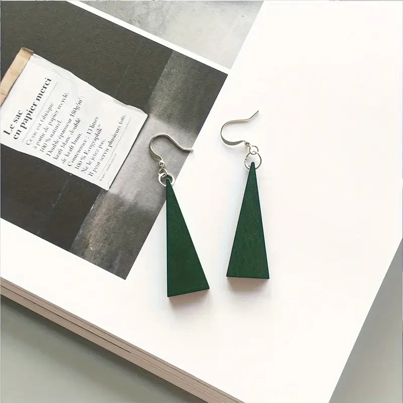 6 Pairs of Wooden Drop Earrings with Simple Geometry Pendant Design