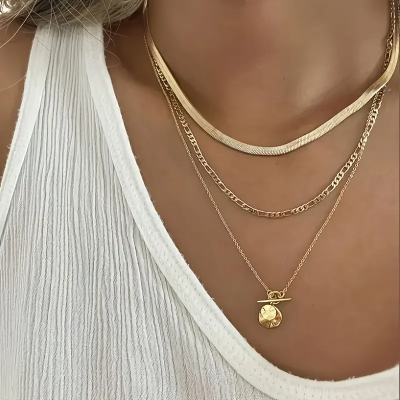 Punk Multi-Layer Flat Snake Chain Necklace Set