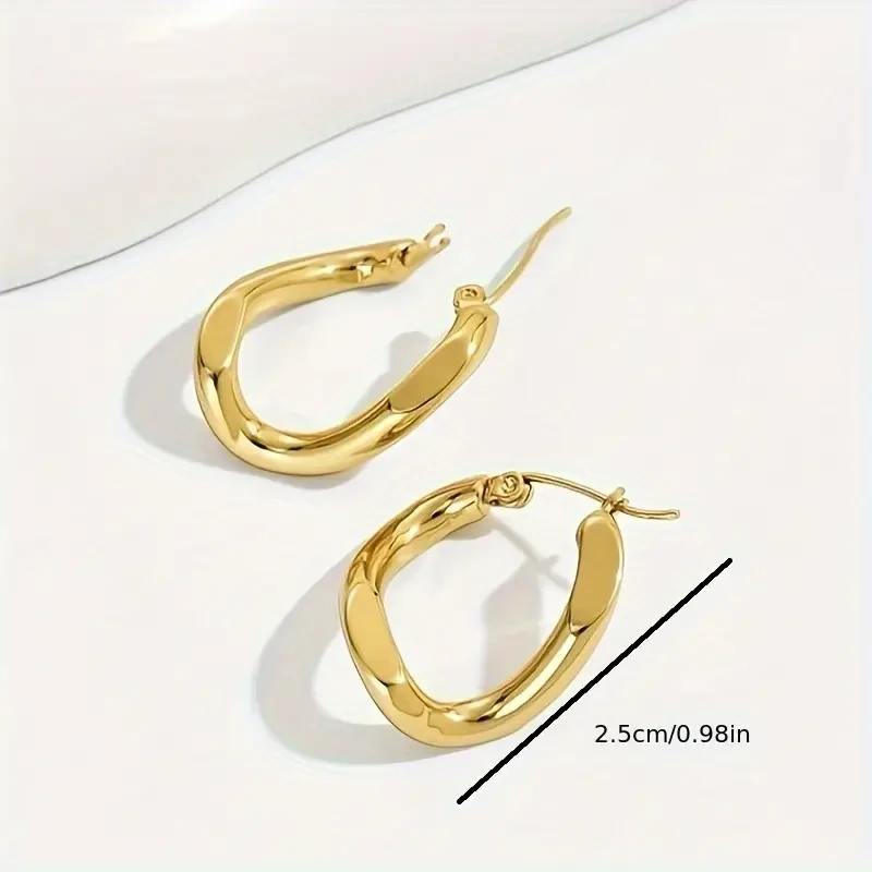 1 Pair of Irregular Shaped Round Earrings  Stainless Steel Electroplated, Fashionable & Classic Style, Ladies Hoop Earrings