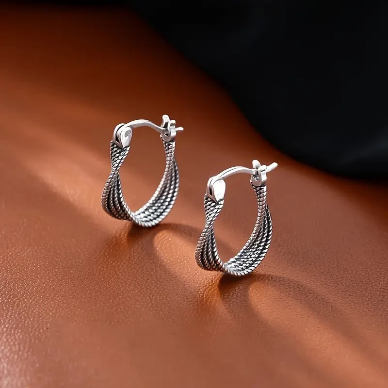 1 Pair Vintage Tribal Twisted Hoop Earrings  925 Sterling Silver Ear Needle, Copper Main Material, All-Season Daily & Party Accessory, Suitable for Campus Events