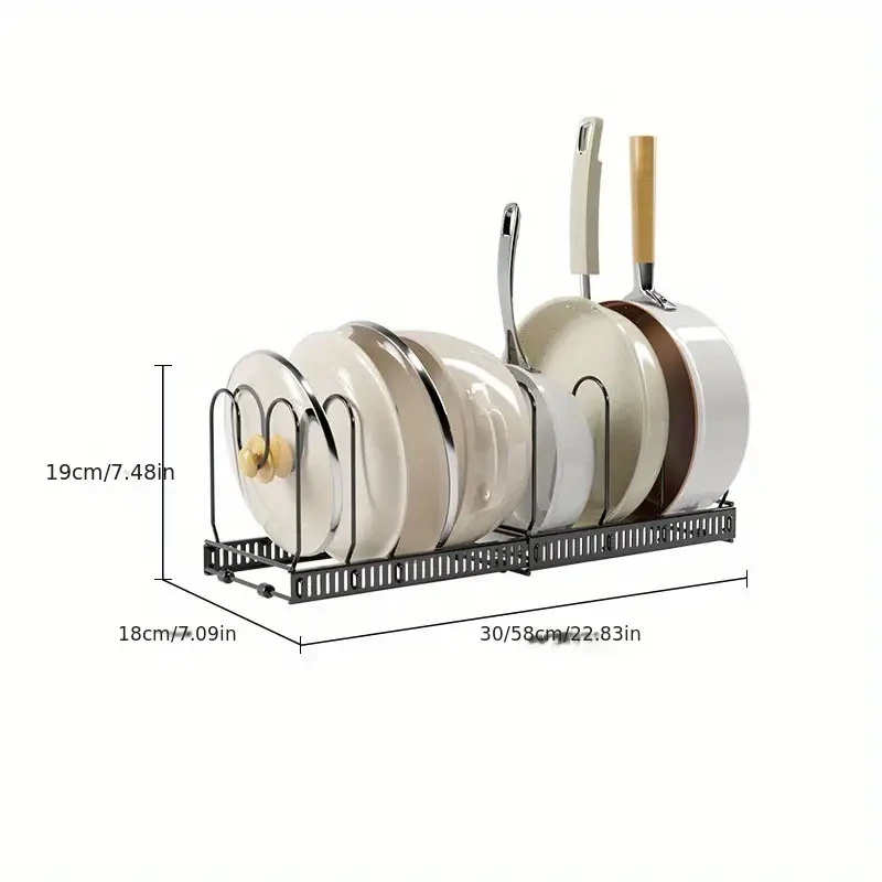 Telescopic Pots And Pans Organizer For Kitchen Organization And Storage