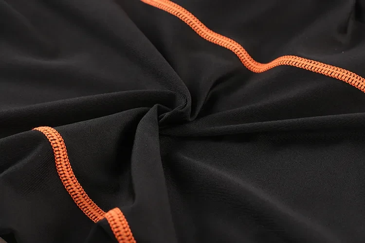 Anti-wear Leg Sports Men Running Underwear Black Trousers Orange Line