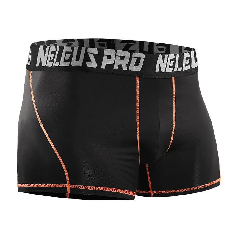 Anti-wear Leg Sports Men Running Underwear Black Trousers Orange Line
