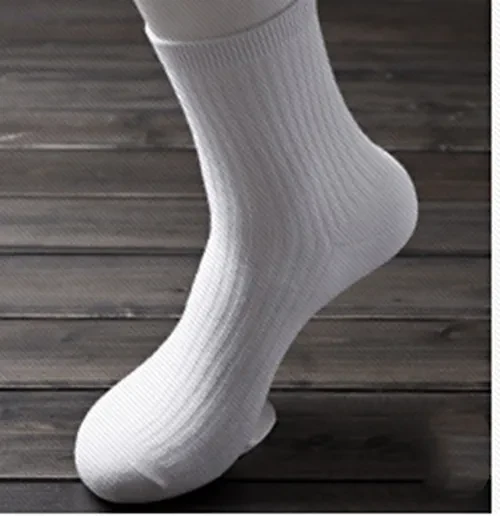 Pure Color Thick Men's Comfortable Pinstripe Cotton Simple Tube Socks White 5pairs