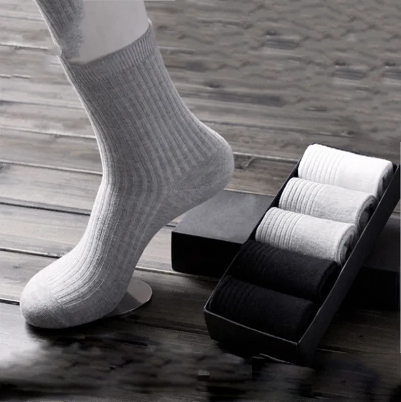 Pure Color Thick Men's Comfortable Pinstripe Cotton Simple Tube Socks Black 2 white 1 gray 2