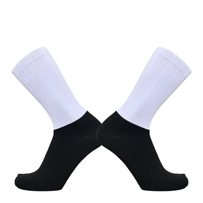 Dedicated For Fleet Seamless Stitching Bicycle Socks, Socks Mouth Silicone Non-Slip Cycling Socks White black