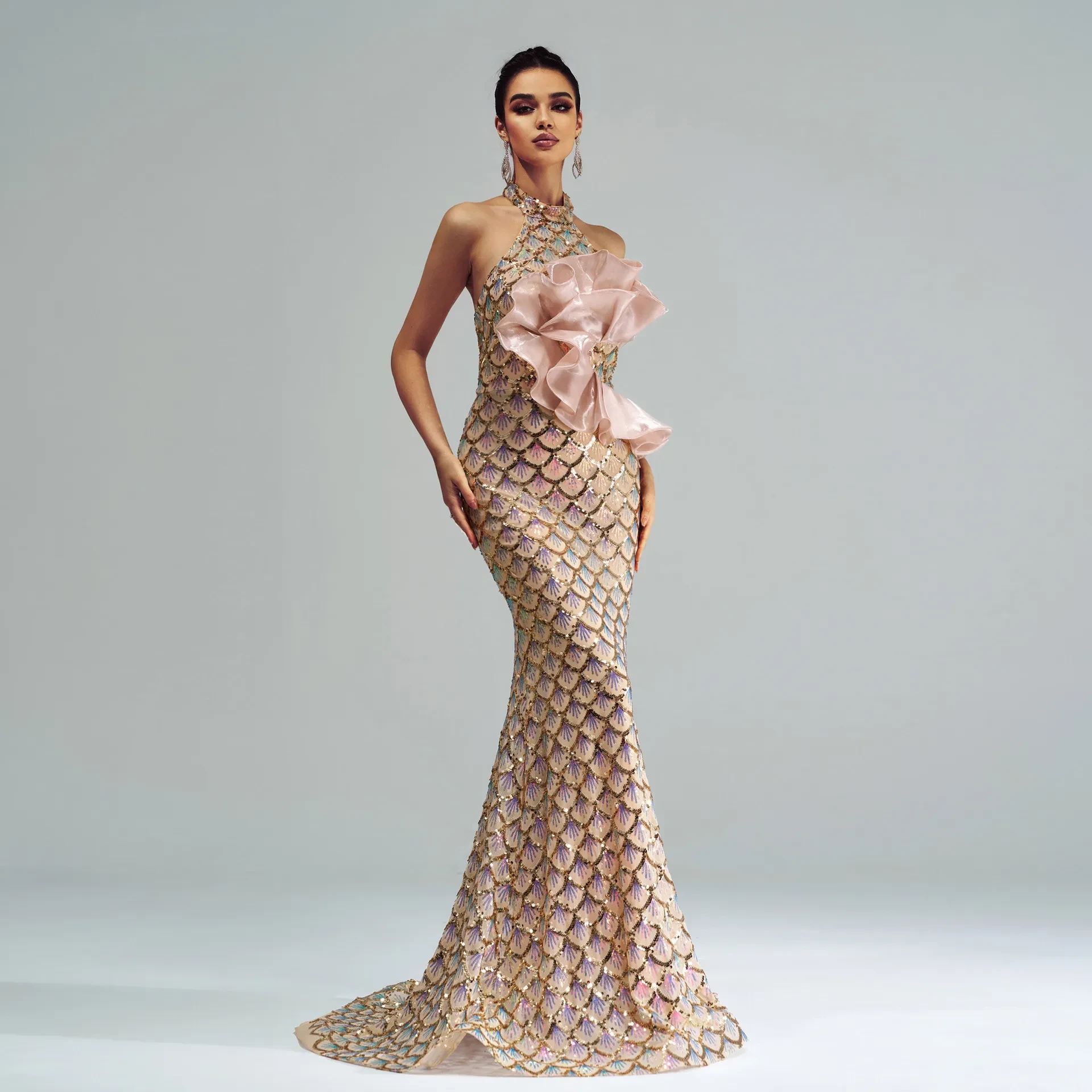 Halter Sequined Mermaid Evening Dress