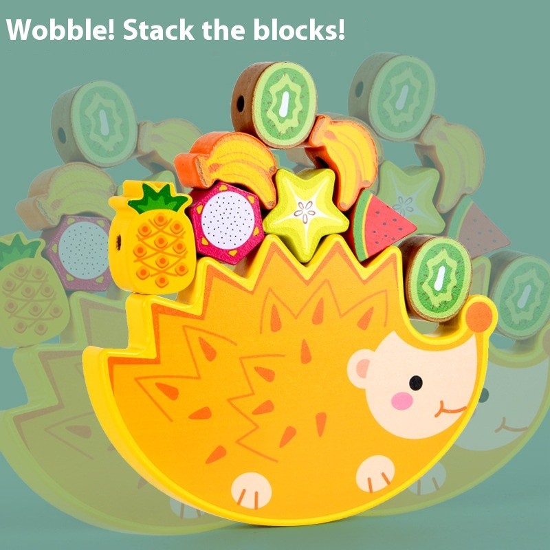 Hedgehog Fruit Balance Building Blocks Cartoon Heap Tower Jenga Large Particle Fruit Cognition Beaded Educational Toys