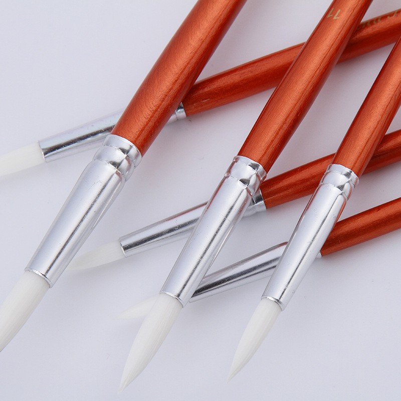 12Pcs Lot Round Shape Nylon Hair Wooden Handle Paint Brush Set Tool For Art School Watercolor Acrylic Painting