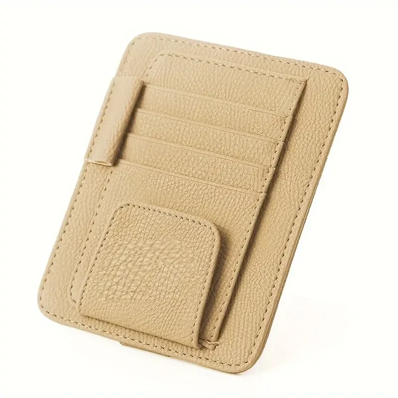 Small PU Leather Car Sun Visor Organizer Clip  For Trucks/Cars, Holds Cards, Sunglasses, Car Registration, Driving License, Insurance Info, and Pen