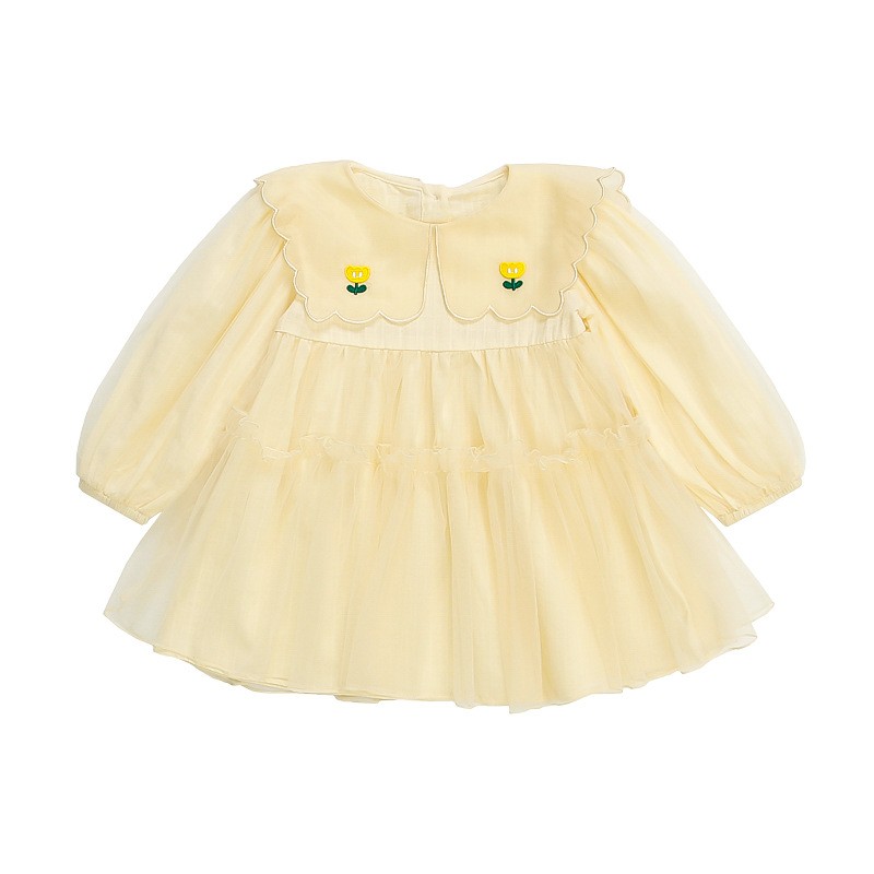 Girls Navy Collar Long Sleeve Dress