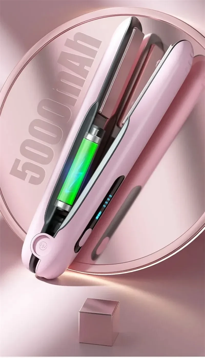 Wireless Hair Straightener Flat Iron Mini 2 IN 1 Roller USB 5000mAh Max 200 Degree Portable Cordless Curler 4 Levels Dry And Wet Uses