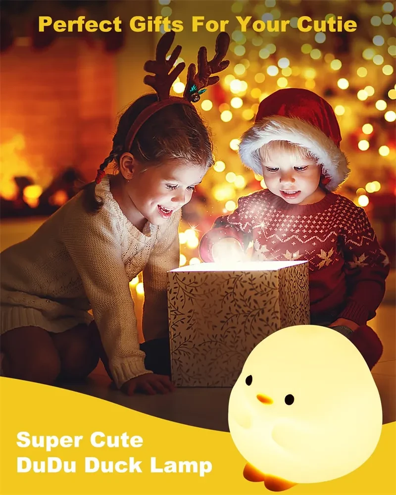Cute Duck LED Night Lamp Cartoon Silicone USB Rechargeable Sleeping Light Touch Sensor Timing Bedroom Bedside Lamp For Kid Gift Home Decor