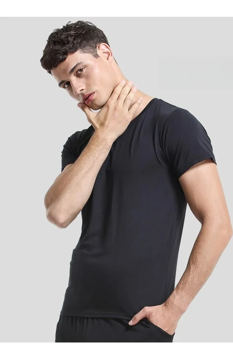 Home Wear Suit Men's Casual Round Neck Short Sleeves Shorts Solid Color Pajamas Black