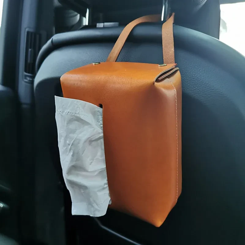 Leather Tissue Storage Box Foldable Hangable Napkin Holder Paper Drawer Case