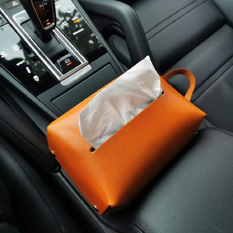 Leather Tissue Storage Box Foldable Hangable Napkin Holder Paper Drawer Case
