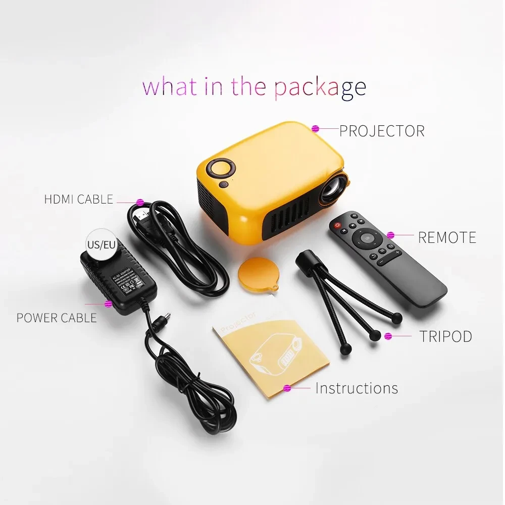 Mini Portable Projector 800 Lumens Eye-Care 1080p LCD 50,000 Hours Lamp Life Home Cinema Video Projector