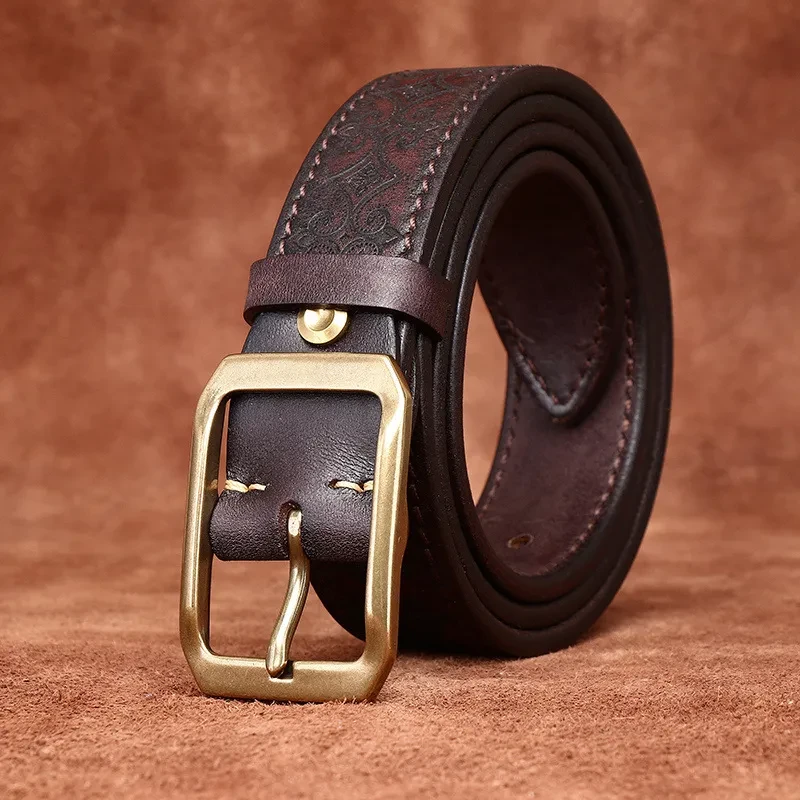 Thick First Layer Cowhide Double-sided Available Carved Genuine Leather Belt