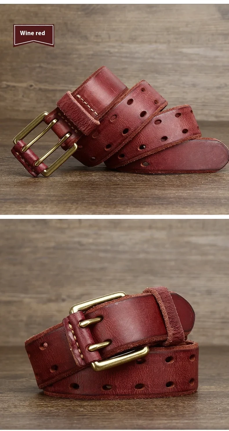 Men's Casual Retro Free Pin Punch First Layer Cowhide Lazy Belt