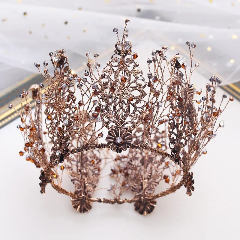 Bridal golden crown tiara baroque round crown