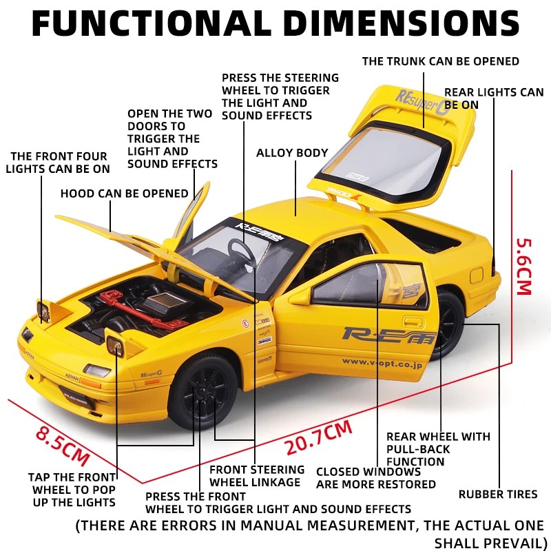 JDM 1:24 Mazda RX7 Initial D Diecast Alloy Model Car