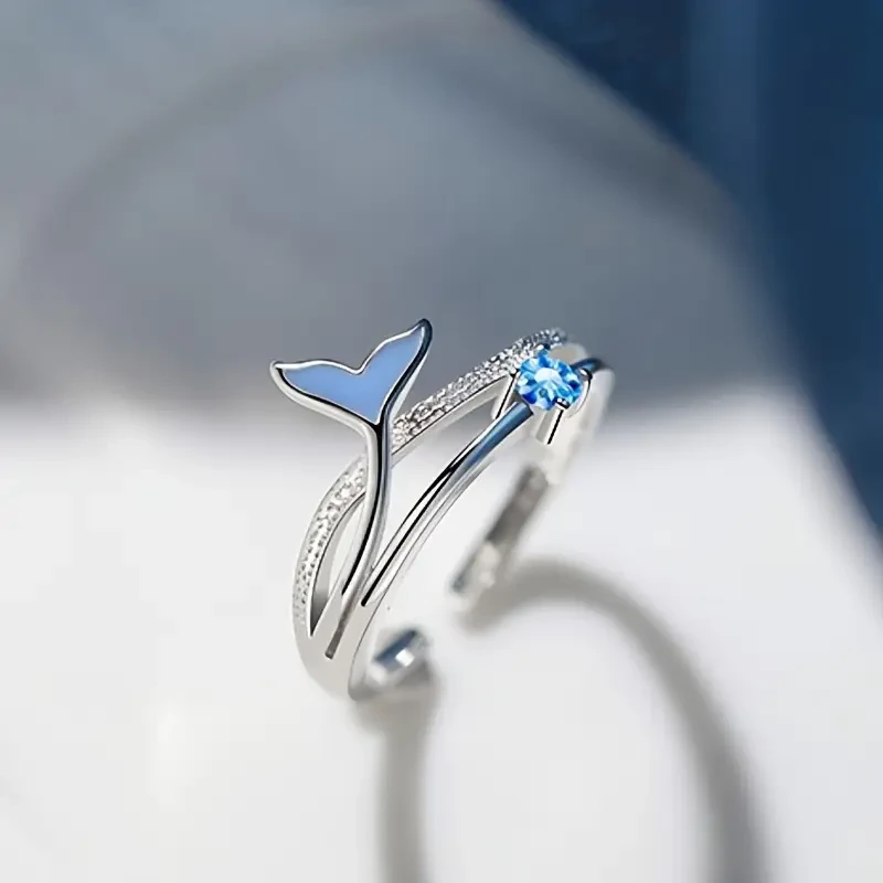 Adjustable Dolphin Tail Enamel Ring with Synthetic Zirconia: A Stylish and Meaningful Gift