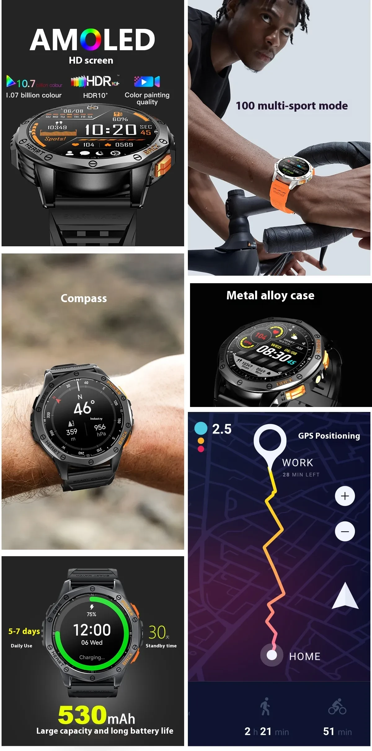 K67 Bluetooth Calling Compass AMOLED Smart Watch
